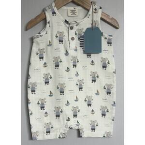 Viverano Henley Short Romper Baby Size 3-6 Months 100% Organic Cotton Mouse NEW